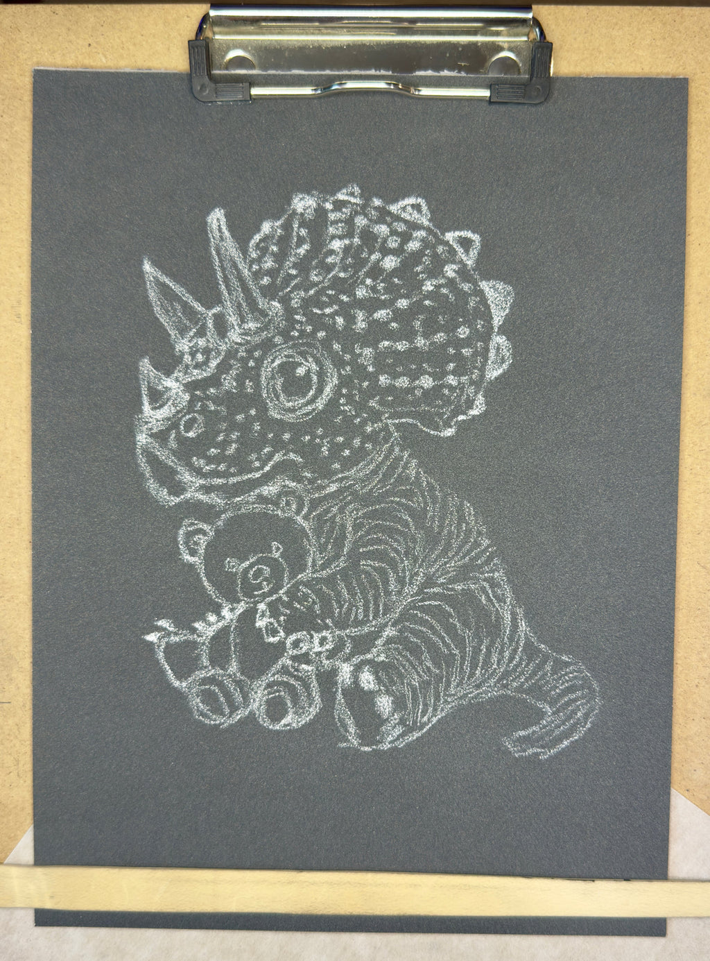 Baby Triceratops • Hand Drawn Pastel Pencil Illustration • Glass Ornament • 3.5"