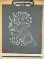 Baby Triceratops • Hand Drawn Pastel Pencil Illustration • Glass Ornament • 3.5"