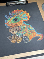 Baby Triceratops • Hand Drawn Pastel Pencil Illustration • Glass Ornament • 3.5"