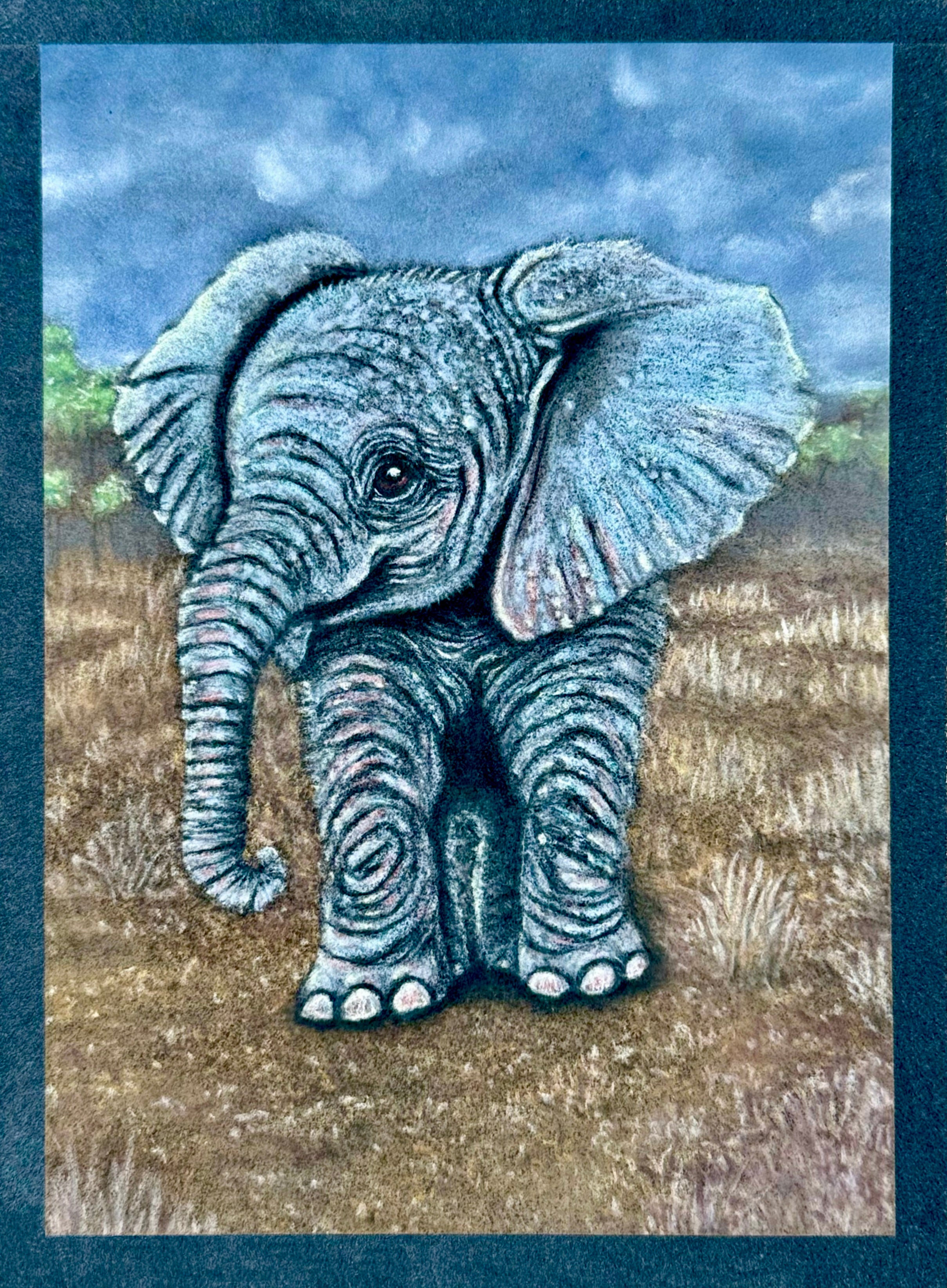 Baby Elephant Giclee Print Hand Drawn Pastel Art 10x12 - 8x10 Print Area Signed and Numbered