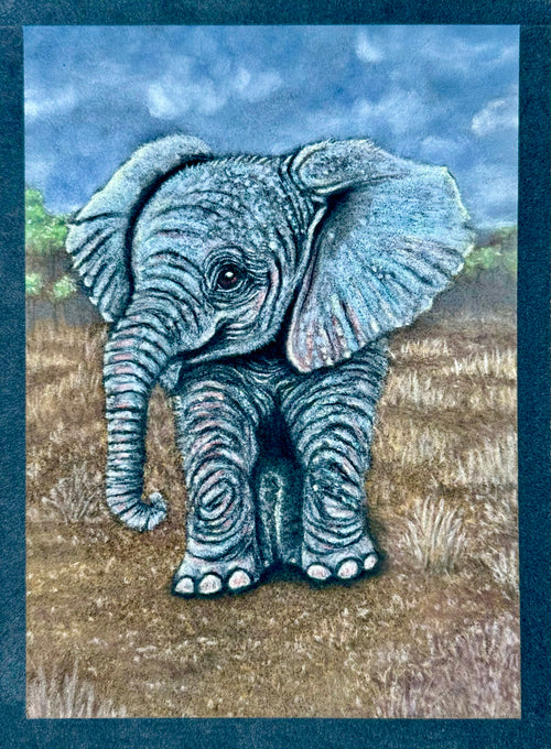 Baby Elephant Giclee Print Hand Drawn Pastel Art 10x12 - 8x10 Print Area Signed and Numbered