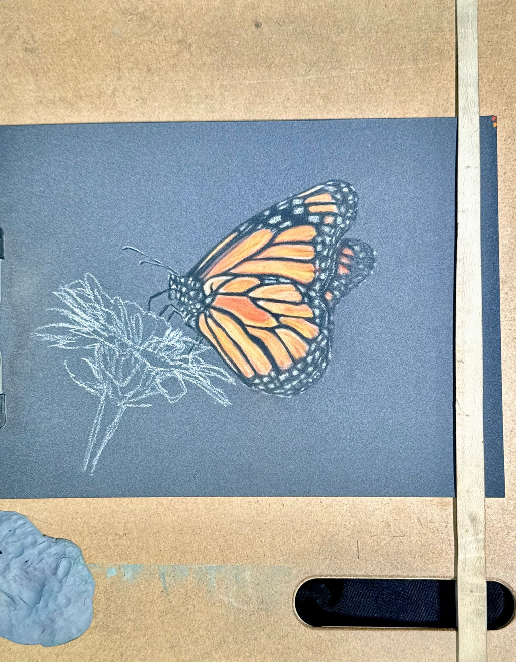 Monarch Butterfly • Hand Drawn Pastel Pencil Illustration • Glass Ornament • 3.5"