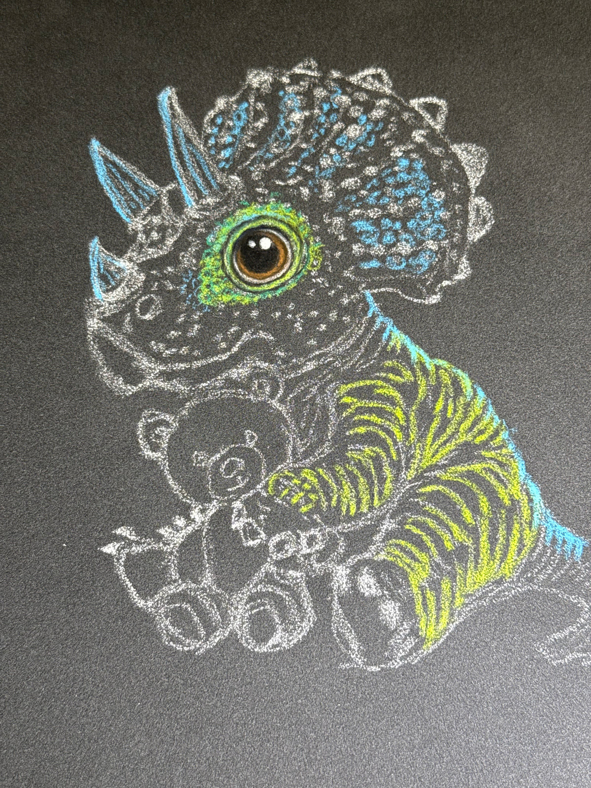 Baby Triceratops • Hand Drawn Pastel Pencil Illustration • Glass Ornament • 3.5"