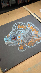 Mandarin Fish • Hand Drawn Pastel Pencil Illustration • Glass Ornament • 3.5"