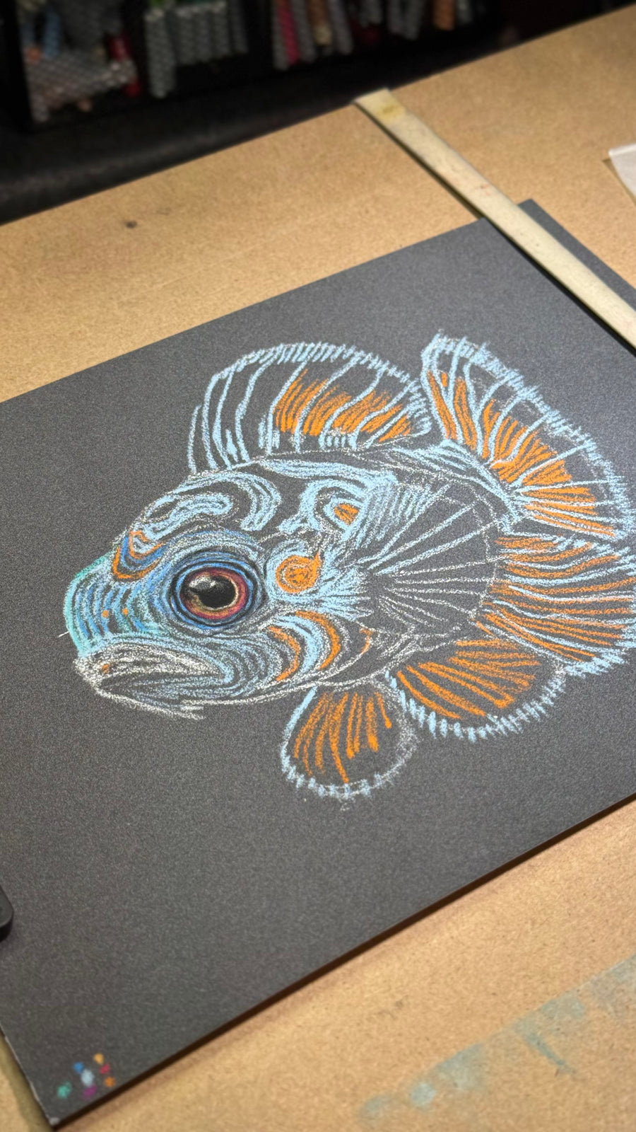Mandarin Fish • Hand Drawn Pastel Pencil Illustration • Glass Ornament • 3.5"