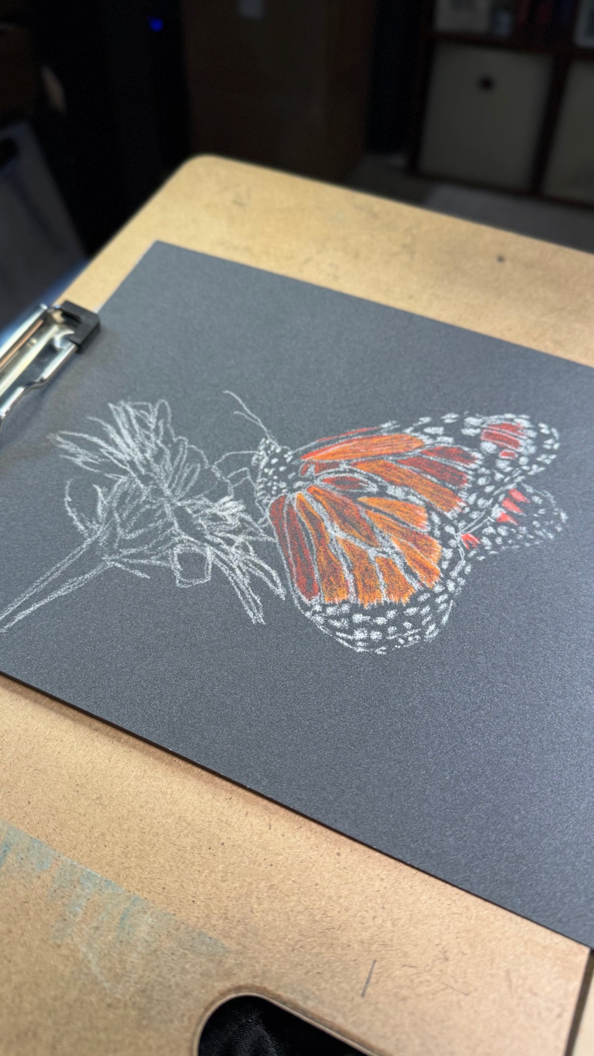 Monarch Butterfly • Hand Drawn Pastel Pencil Illustration • Glass Ornament • 3.5"