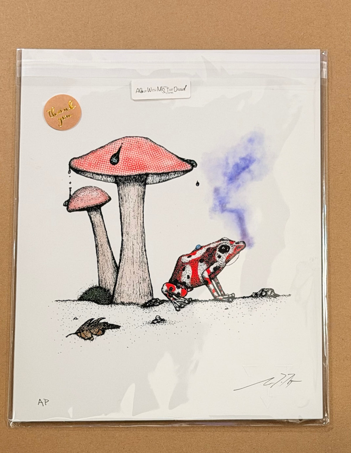 Frog with Mushroom, Digitally Colored - 8x10 Signed Artist Proof Fine Art Print