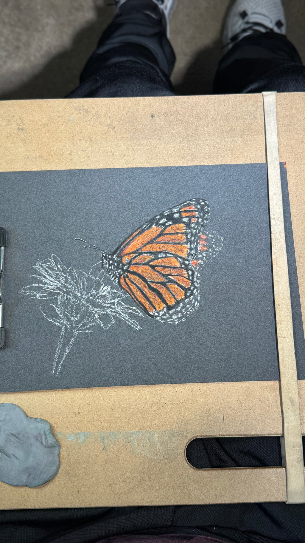Monarch Butterfly • Hand Drawn Pastel Pencil Illustration • Glass Ornament • 3.5"