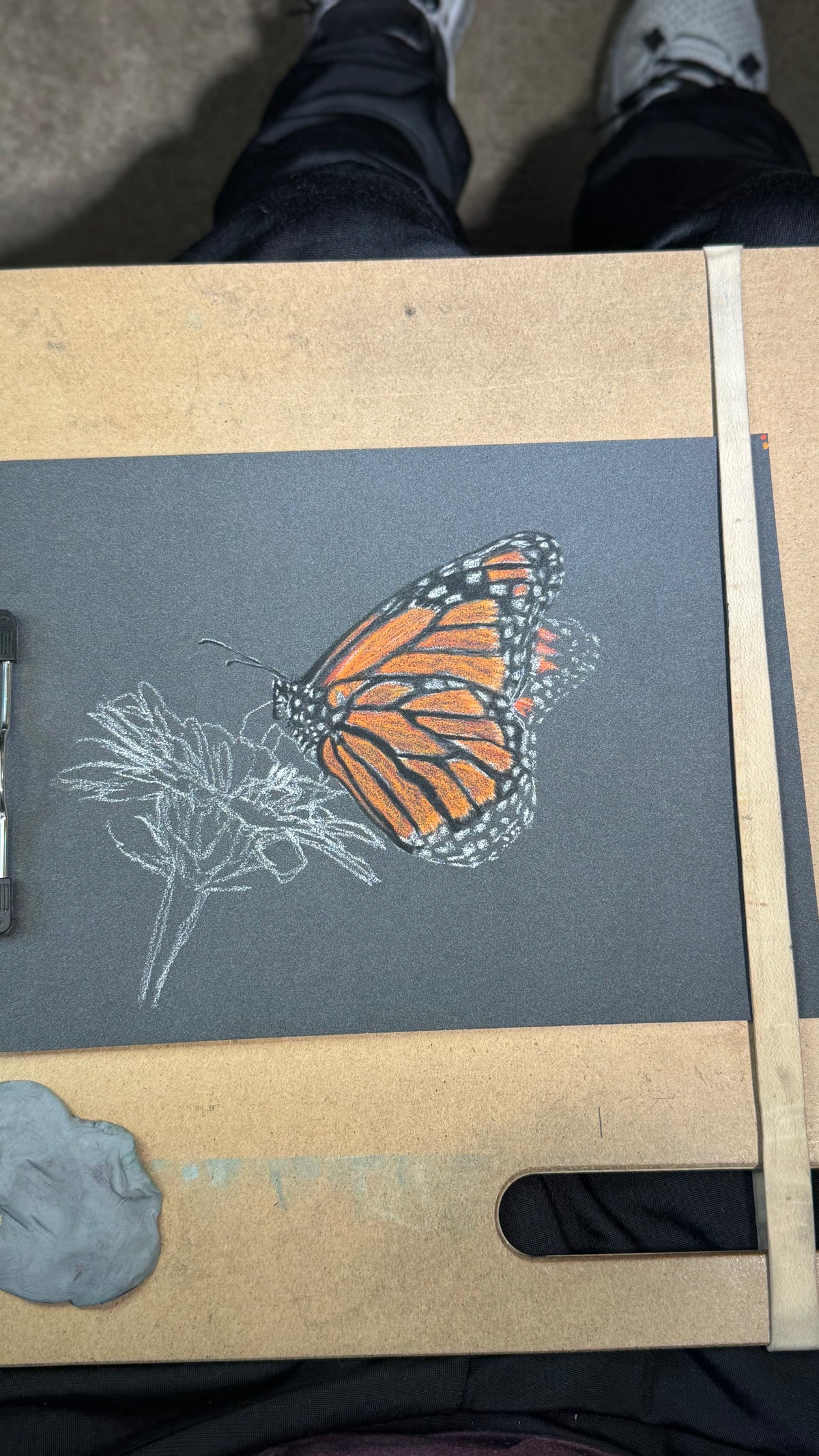 Monarch Butterfly • Hand Drawn Pastel Pencil Illustration • Glass Ornament • 3.5"