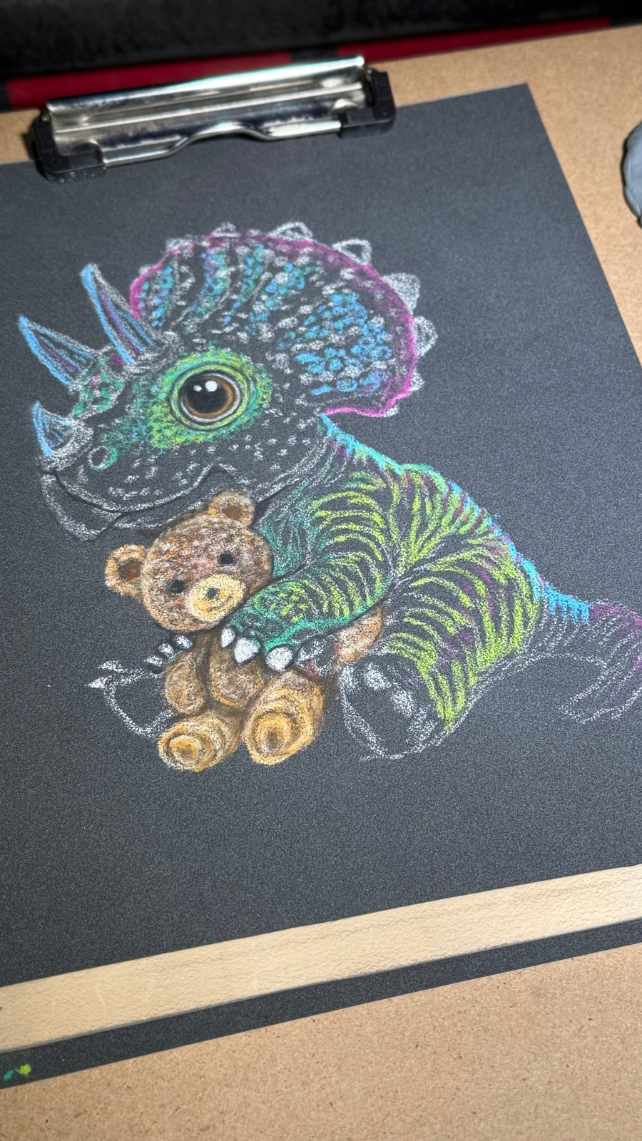 Baby Triceratops • Hand Drawn Pastel Pencil Illustration • Glass Ornament • 3.5"