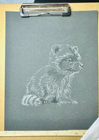Baby Raccoon • Hand Drawn Pastel Pencil Illustration • Glass Ornament • 3.5"