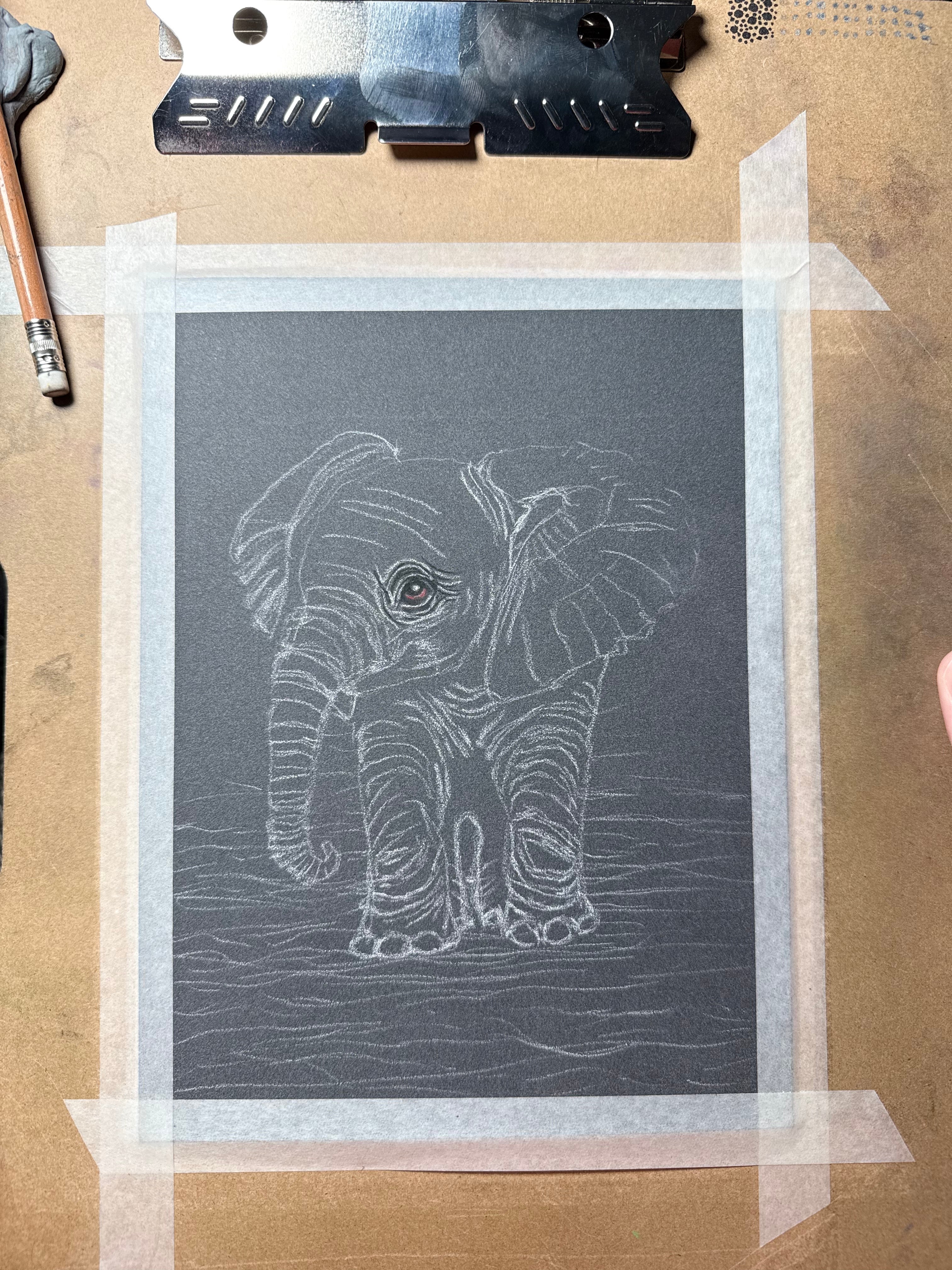 Baby Elephant Giclee Print Hand Drawn Pastel Art 10x12 - 8x10 Print Area Signed and Numbered