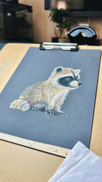 Baby Raccoon • Hand Drawn Pastel Pencil Illustration • Glass Ornament • 3.5"