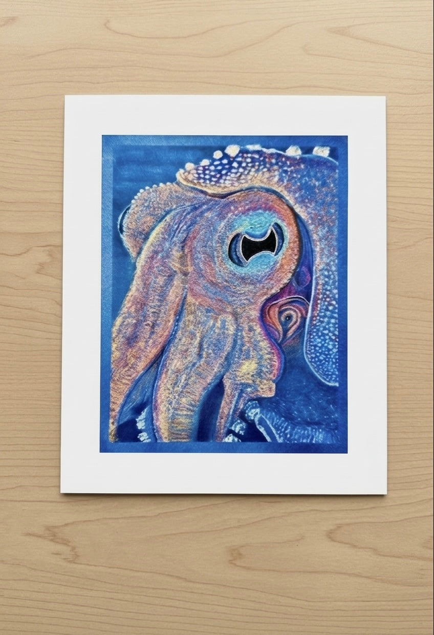 Squid Eye - Giclee Print Hand Drawn Pastel Art 10x12 Signed and Numbered
