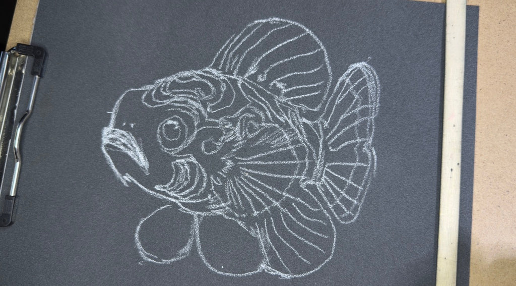 Mandarin Fish • Hand Drawn Pastel Pencil Illustration • Glass Ornament • 3.5"