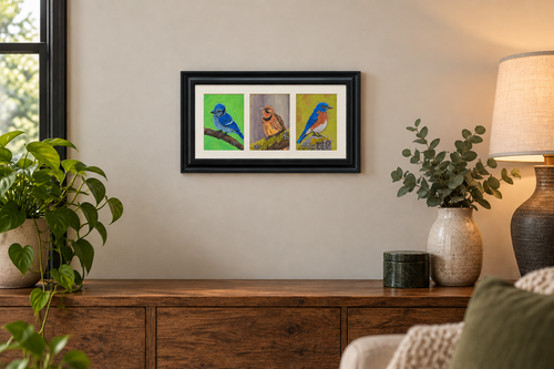 Native Birds - Framed Pastel Pencil Prints - 3 opening 5x7 - 20x13 outer dimension