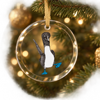 Blue Footed Booby • Hand Drawn Ink Illustration • Glass Ornament • 3.5"