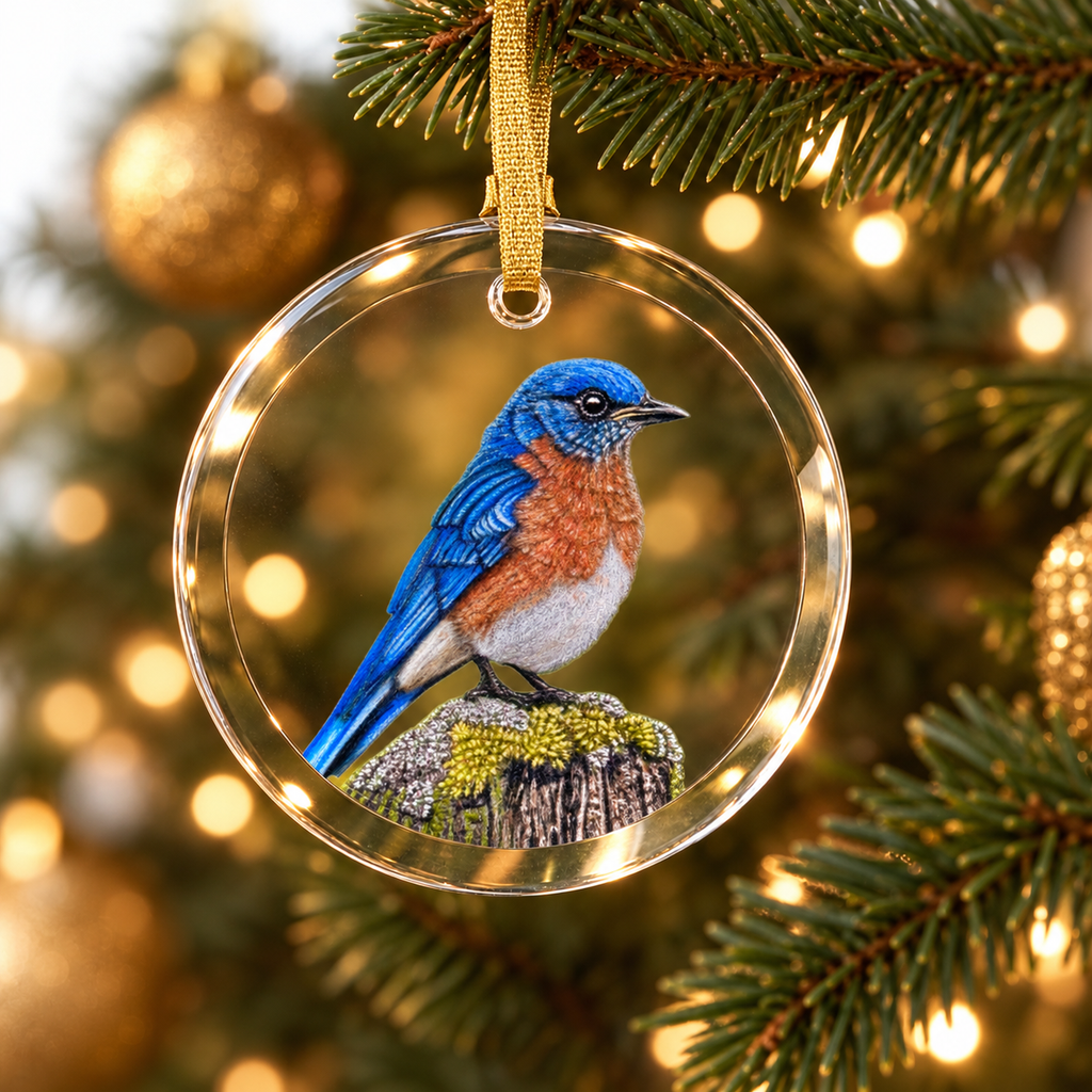 Eastern Bluebird • Hand Drawn Pastel Pencil Illustration • Glass Ornament • 3.5"