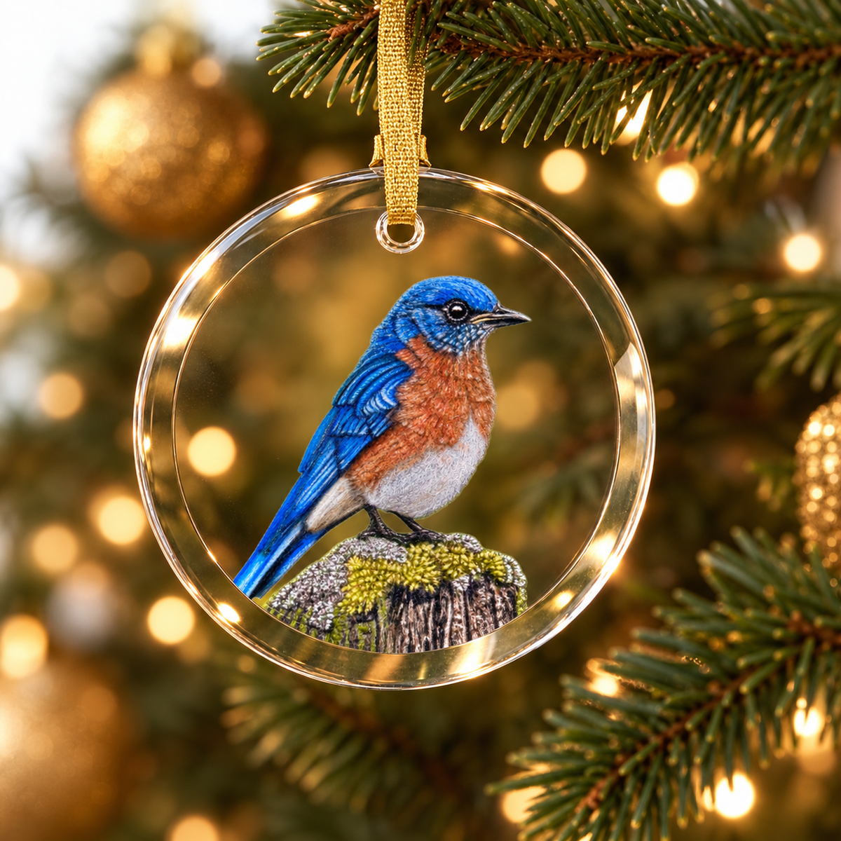 Eastern Bluebird • Hand Drawn Pastel Pencil Illustration • Glass Ornament • 3.5"