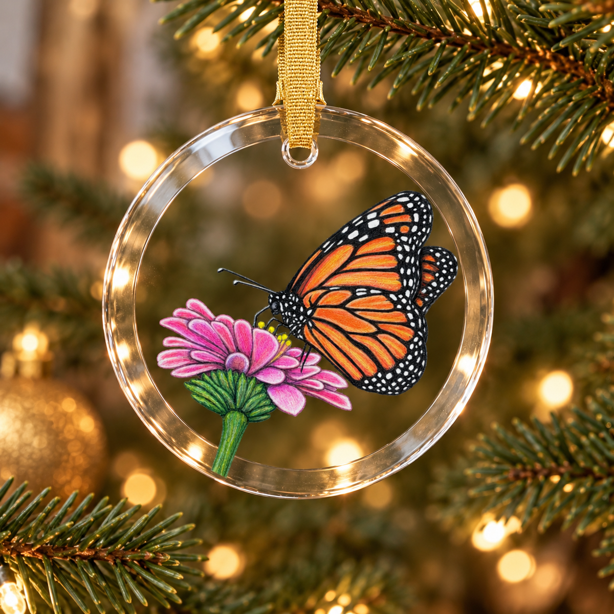 Monarch Butterfly • Hand Drawn Pastel Pencil Illustration • Glass Ornament • 3.5"