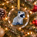 Baby Raccoon • Hand Drawn Pastel Pencil Illustration • Glass Ornament • 3.5"