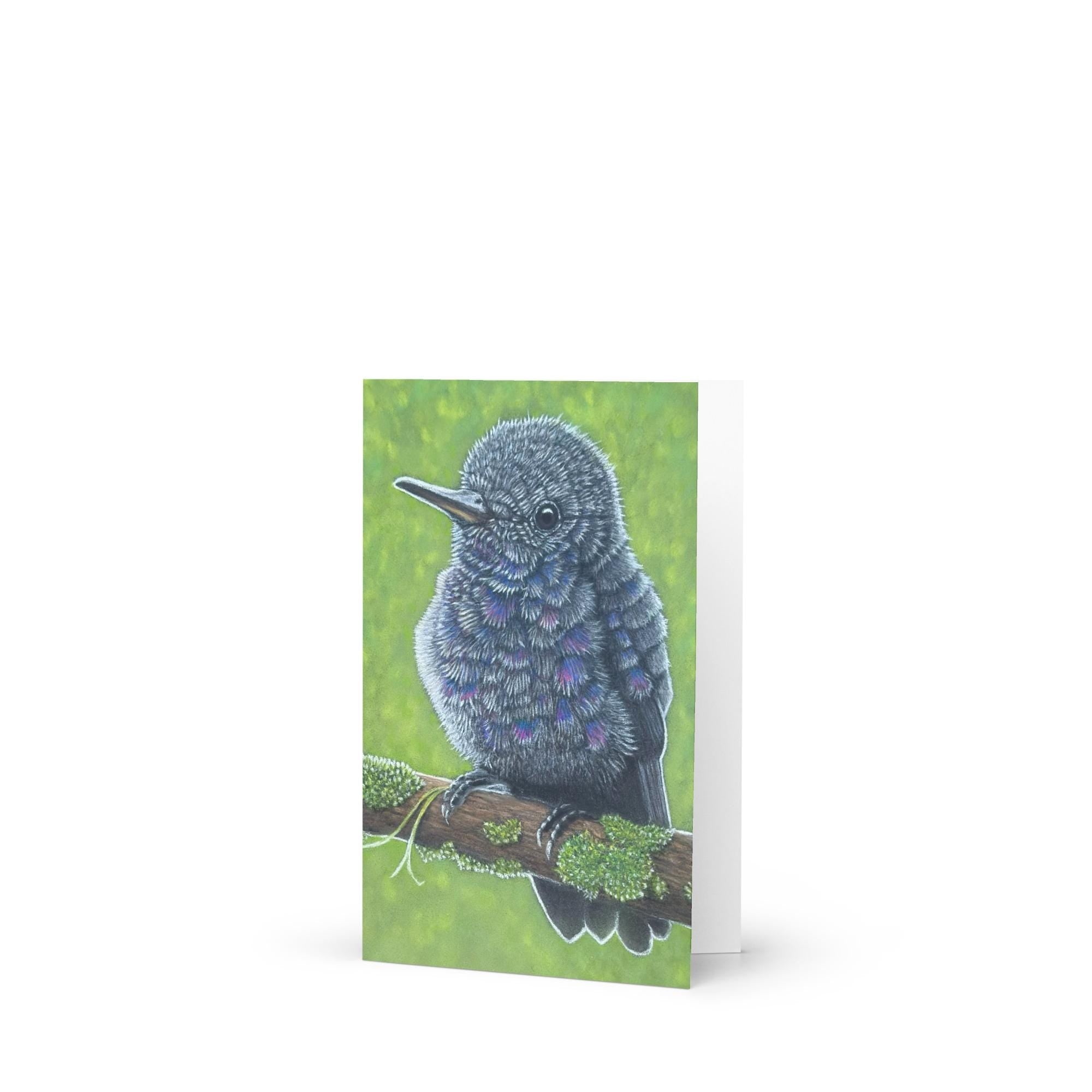 Baby Hummingbirds Fine Art Blank Greeting Card Hand Drawn Pastel Pencil Illustration For Personal Notes - aGuyWithMSthatDraws