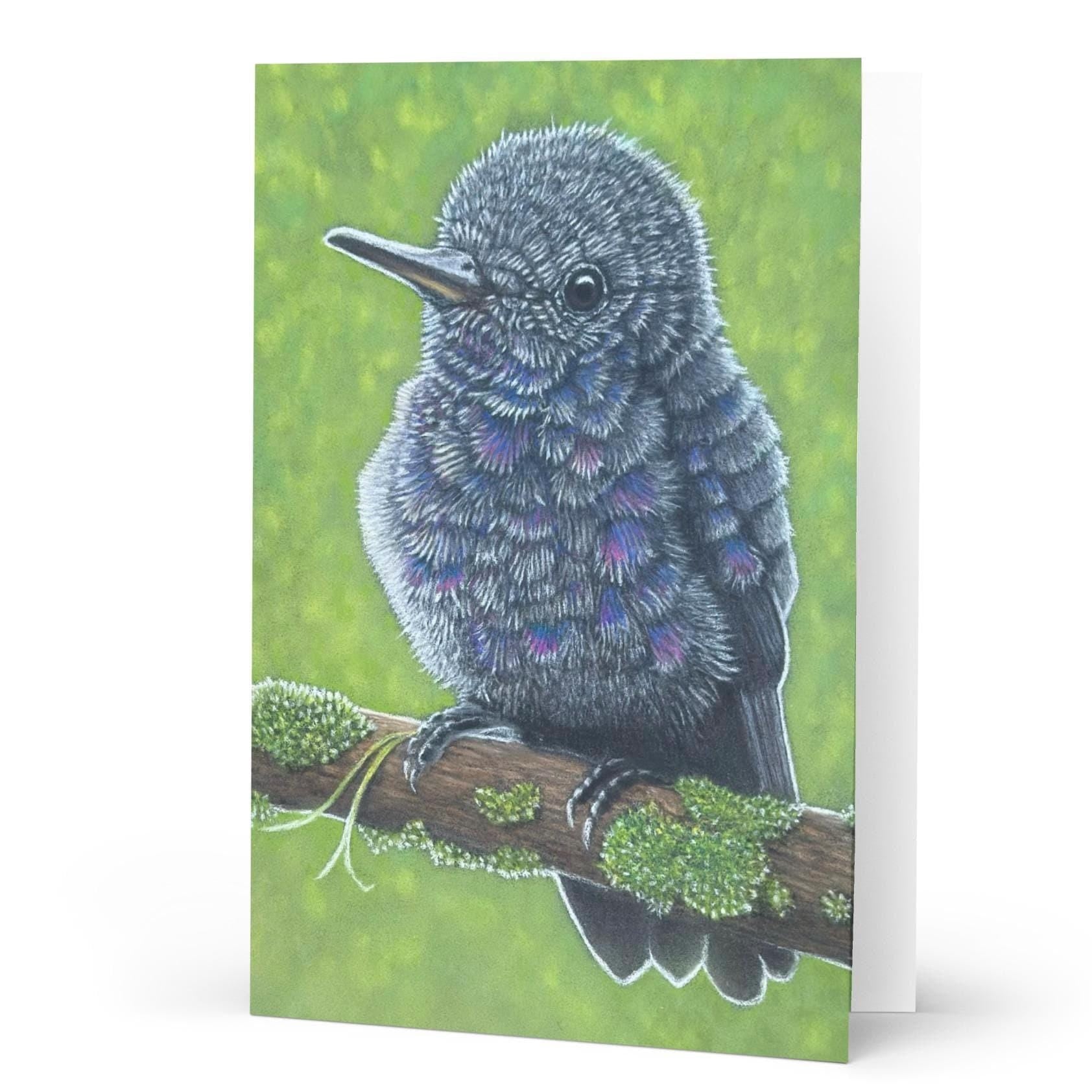 Baby Hummingbirds Fine Art Blank Greeting Card Hand Drawn Pastel Pencil Illustration For Personal Notes - aGuyWithMSthatDraws