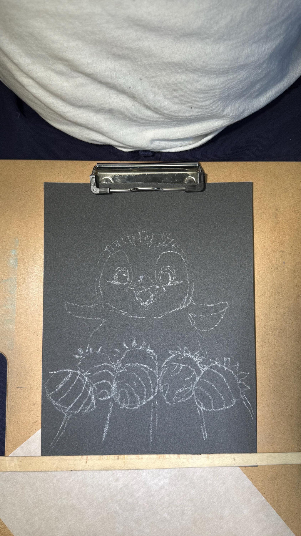Baby Penguin With Chocolate Covered Strawberries Hand Drawn Pastel Pencil Art Print Limited Edition 8x10 - aGuyWithMSthatDraws