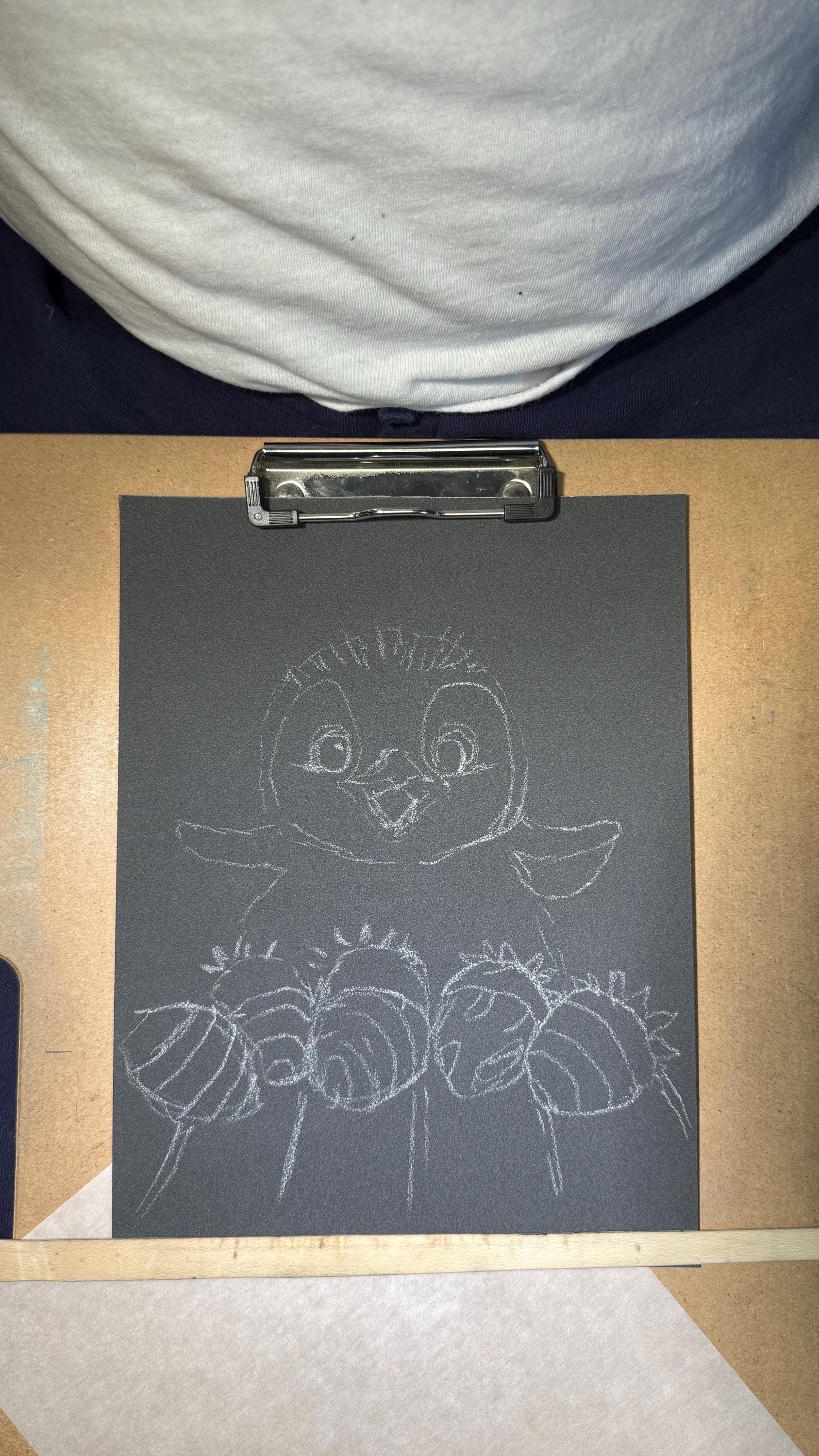 Baby Penguin With Chocolate Covered Strawberries Hand Drawn Pastel Pencil Art Print Limited Edition 8x10 - aGuyWithMSthatDraws