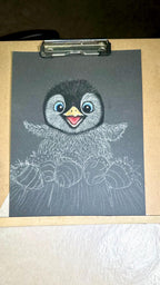 Baby Penguin With Chocolate Covered Strawberries Hand Drawn Pastel Pencil Art Print Limited Edition 8x10 - aGuyWithMSthatDraws