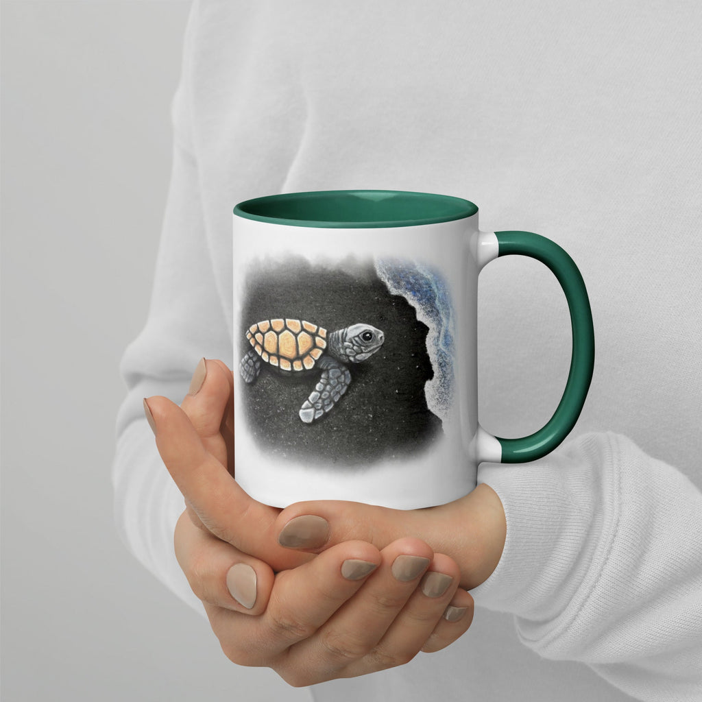 Baby Sea Turtle Mug Hand Drawn Ocean Art Coffee Cup Be You Be Resilient Message - aGuyWithMSthatDraws
