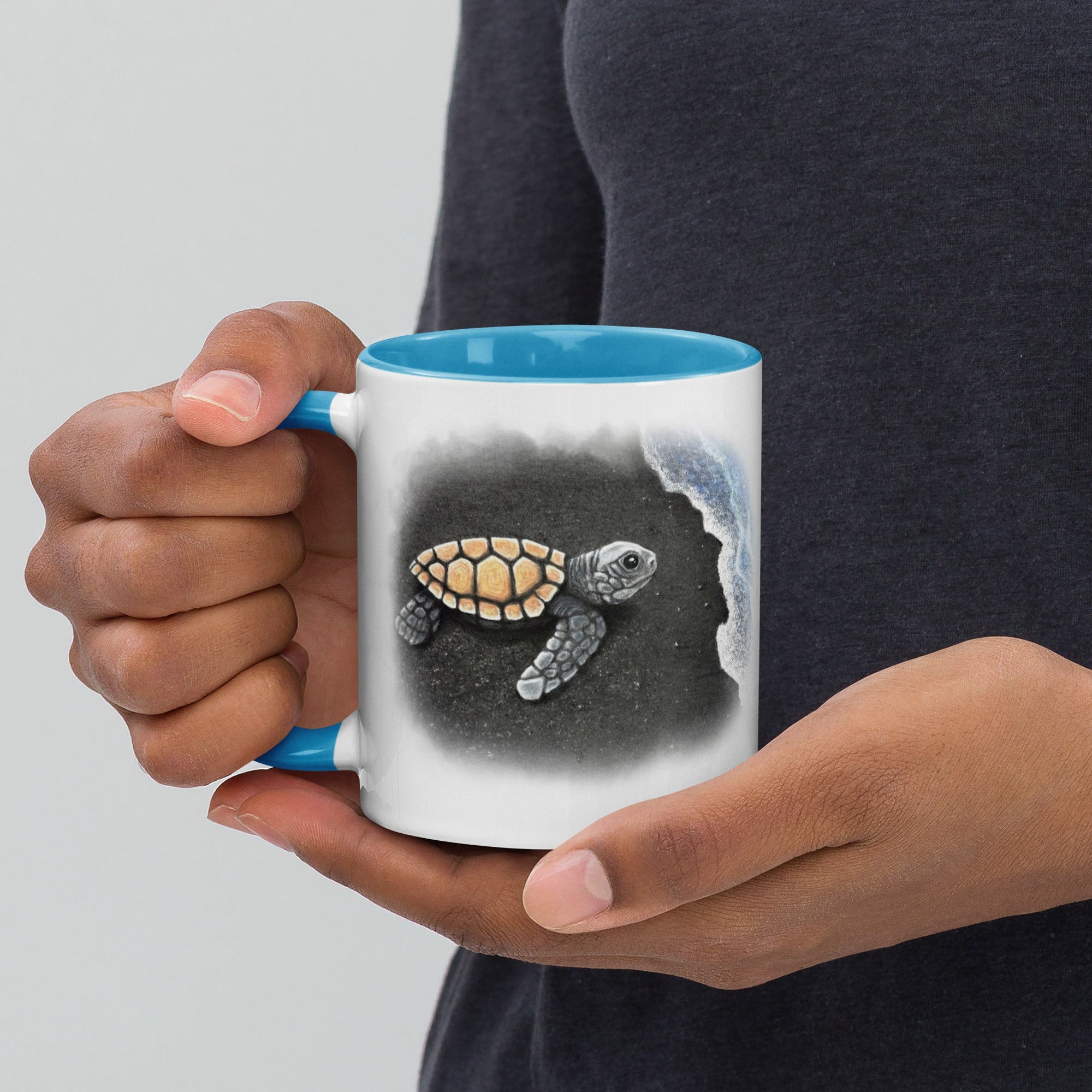 Baby Sea Turtle Mug Hand Drawn Ocean Art Coffee Cup Be You Be Resilient Message - aGuyWithMSthatDraws