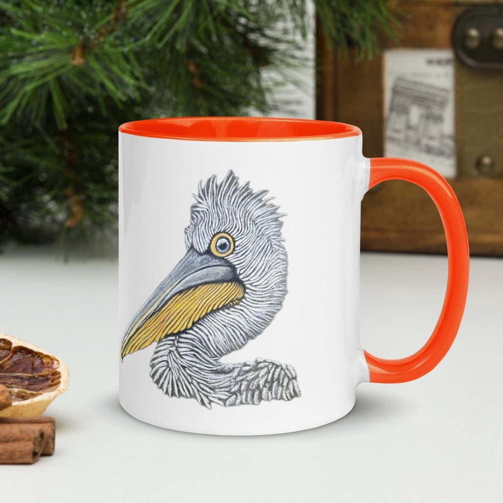 Be You Pelican Mug Whimsical Animal Art Cup Hand Drawn With Pastel Pencil Detail Colorful Handle And Interior Ceramic - aGuyWithMSthatDraws