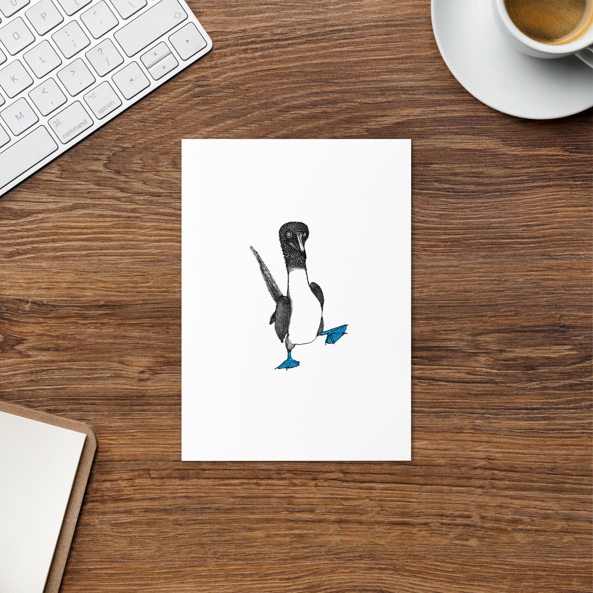 Blue Footed Booby Greeting Card Featuring Pastel Artwork Blank Inside Nature Inspired Card For Birthdays Thank You - aGuyWithMSthatDraws
