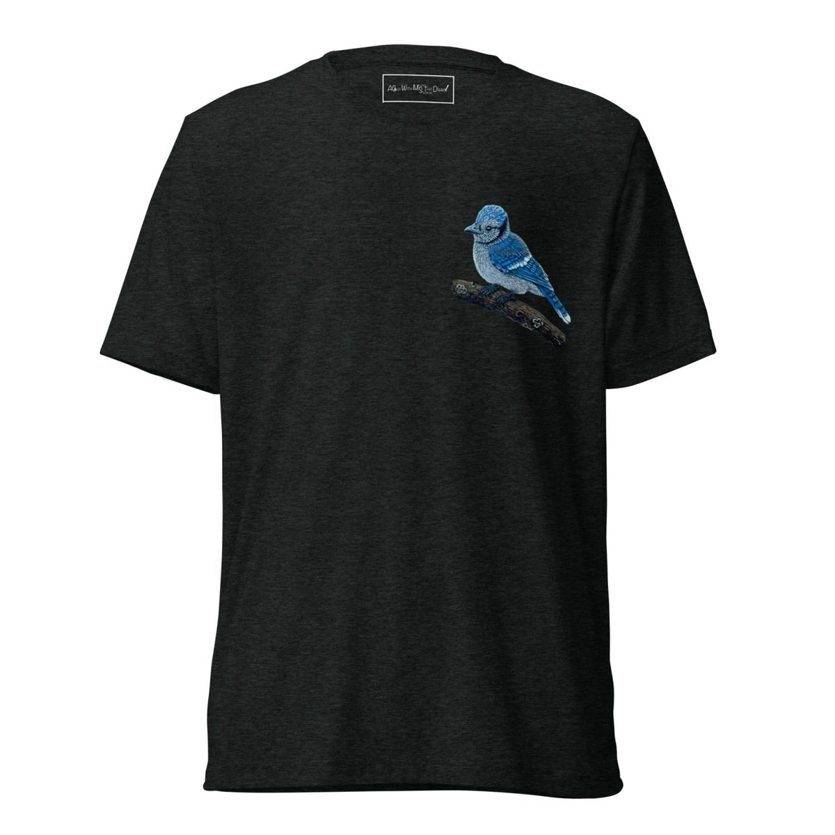 Blue Jay Wildlife Art T-Shirt • Hand Drawn Bird Illustration • Unisex Tri-Blend - aGuyWithMSthatDraws