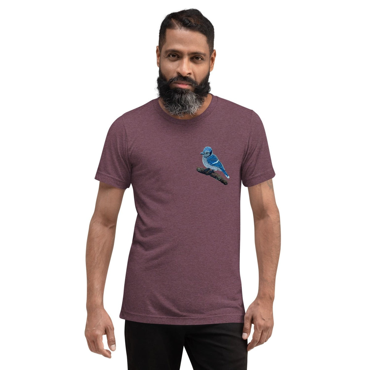 Blue Jay Wildlife Art T-Shirt • Hand Drawn Bird Illustration • Unisex Tri-Blend - aGuyWithMSthatDraws