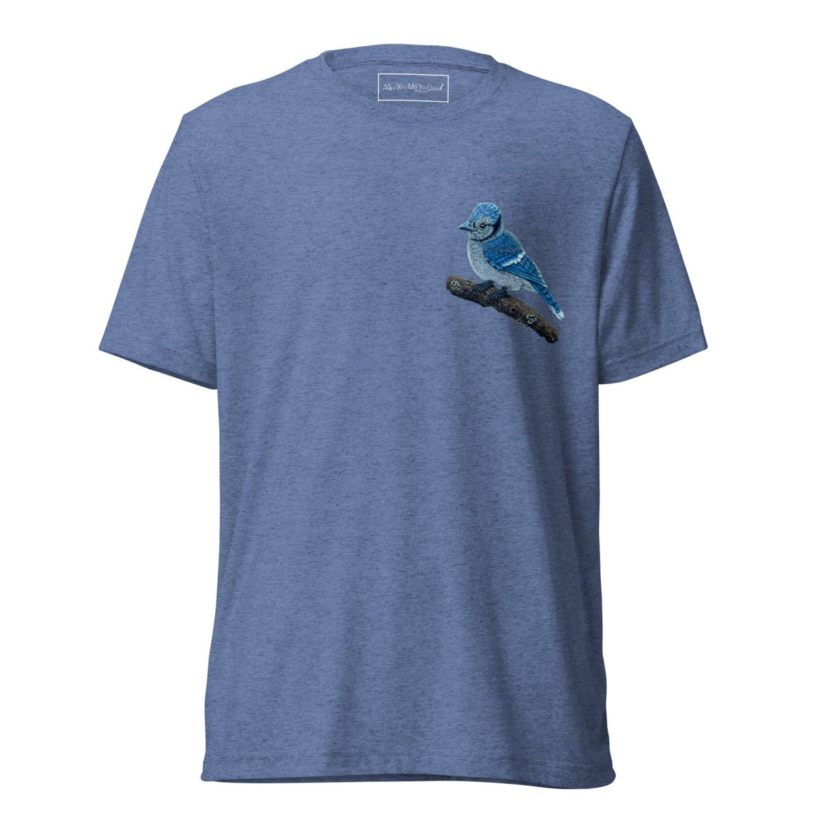 Blue Jay Wildlife Art T-Shirt • Hand Drawn Bird Illustration • Unisex Tri-Blend - aGuyWithMSthatDraws