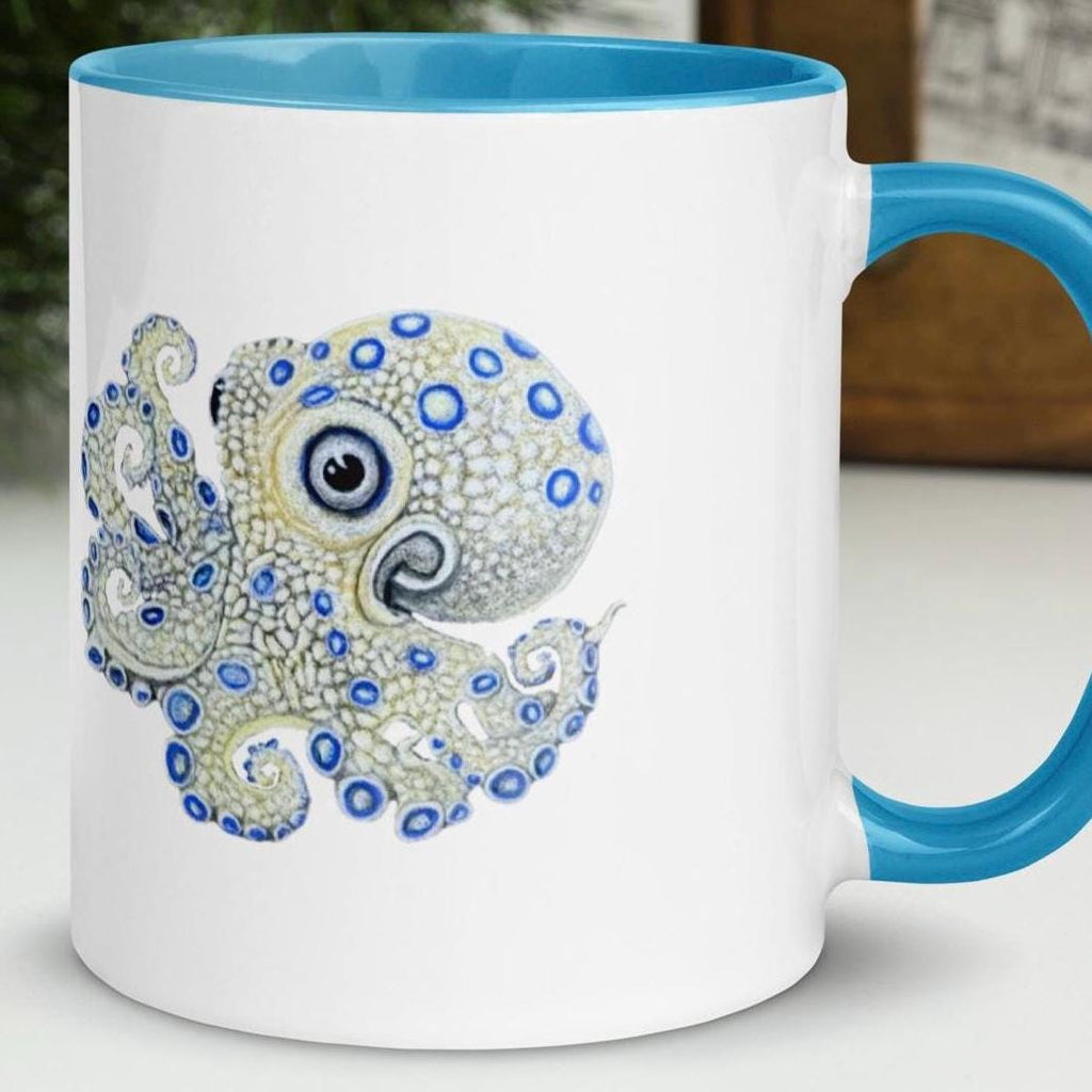 Blue Ringed Octopus Mug Hand Drawn Ocean Art Coffee Cup For Marine Life Lovers Ceramic Drinkware - aGuyWithMSthatDraws