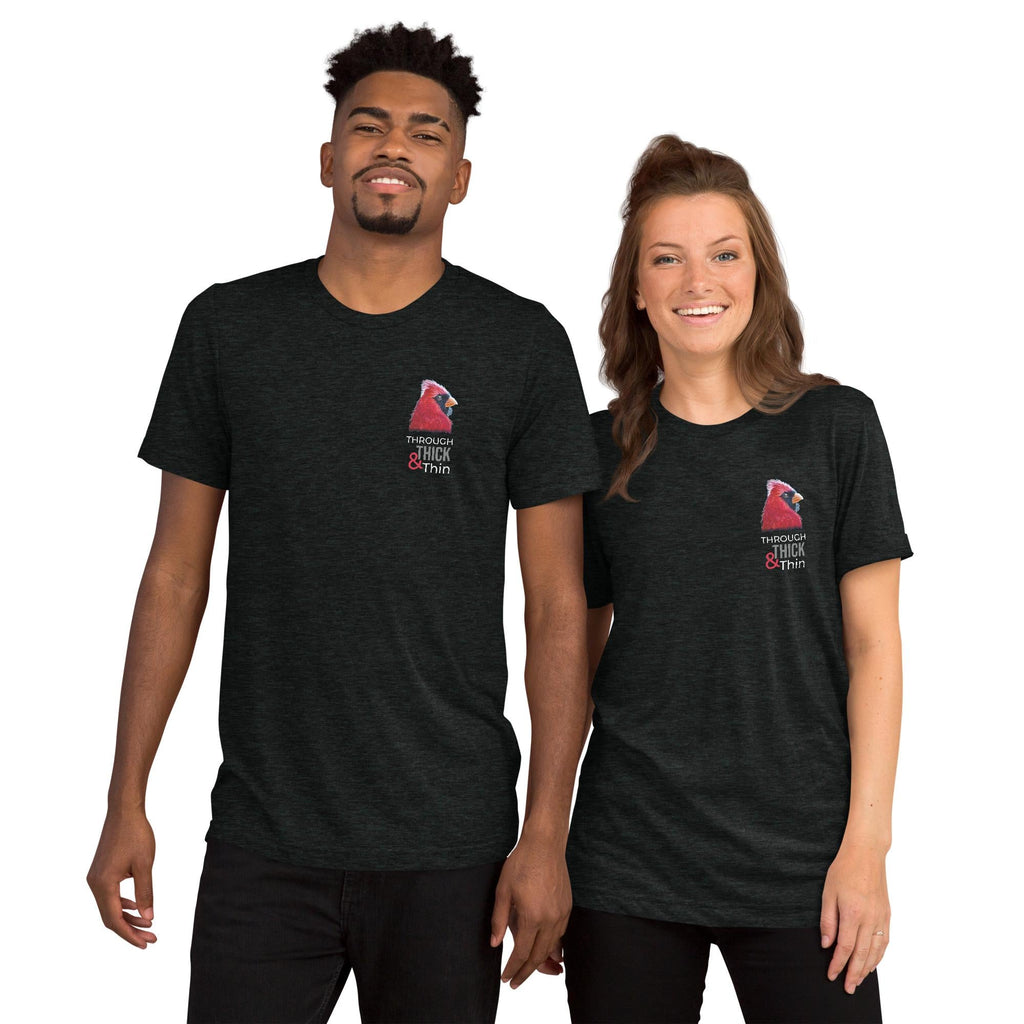 Cardinal MS Awareness Shirt With Red Ribbon Design For Multiple Sclerosis Support And Through Thick And Thin - aGuyWithMSthatDraws