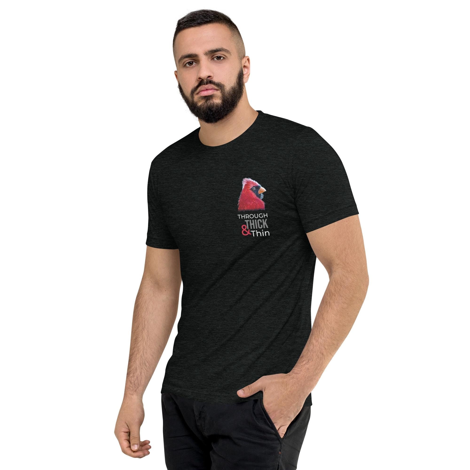 Cardinal MS Awareness Shirt With Red Ribbon Design For Multiple Sclerosis Support And Through Thick And Thin - aGuyWithMSthatDraws