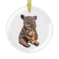 Tapir 3.5 inch glass ornament hanging from a gold ribbon