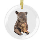 Tapir 3.5 inch glass ornament hanging from a gold ribbon