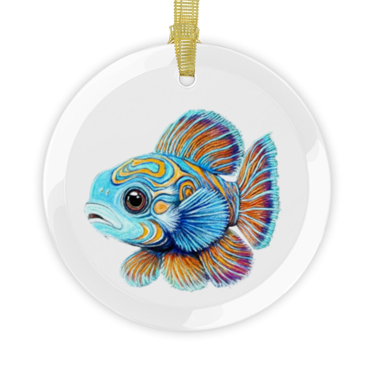 Five 3.5 inch glass ornaments with my hand drawn pastel pencil mandarin fish
