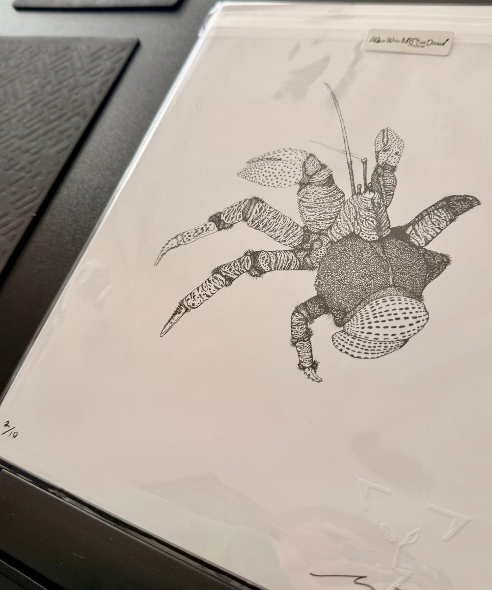 Hand Drawn • Coconut Crab • Limited Edition Giclee Print • 8x10 • Signed •Numbered • Embossed