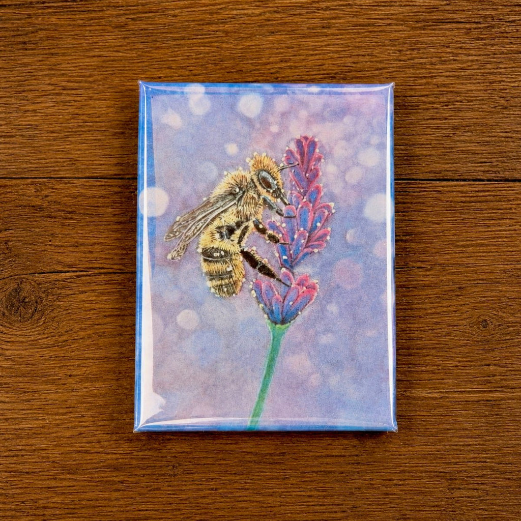Hand Drawn Honey Bee • Lavender Garden Botanical • Art Magnet