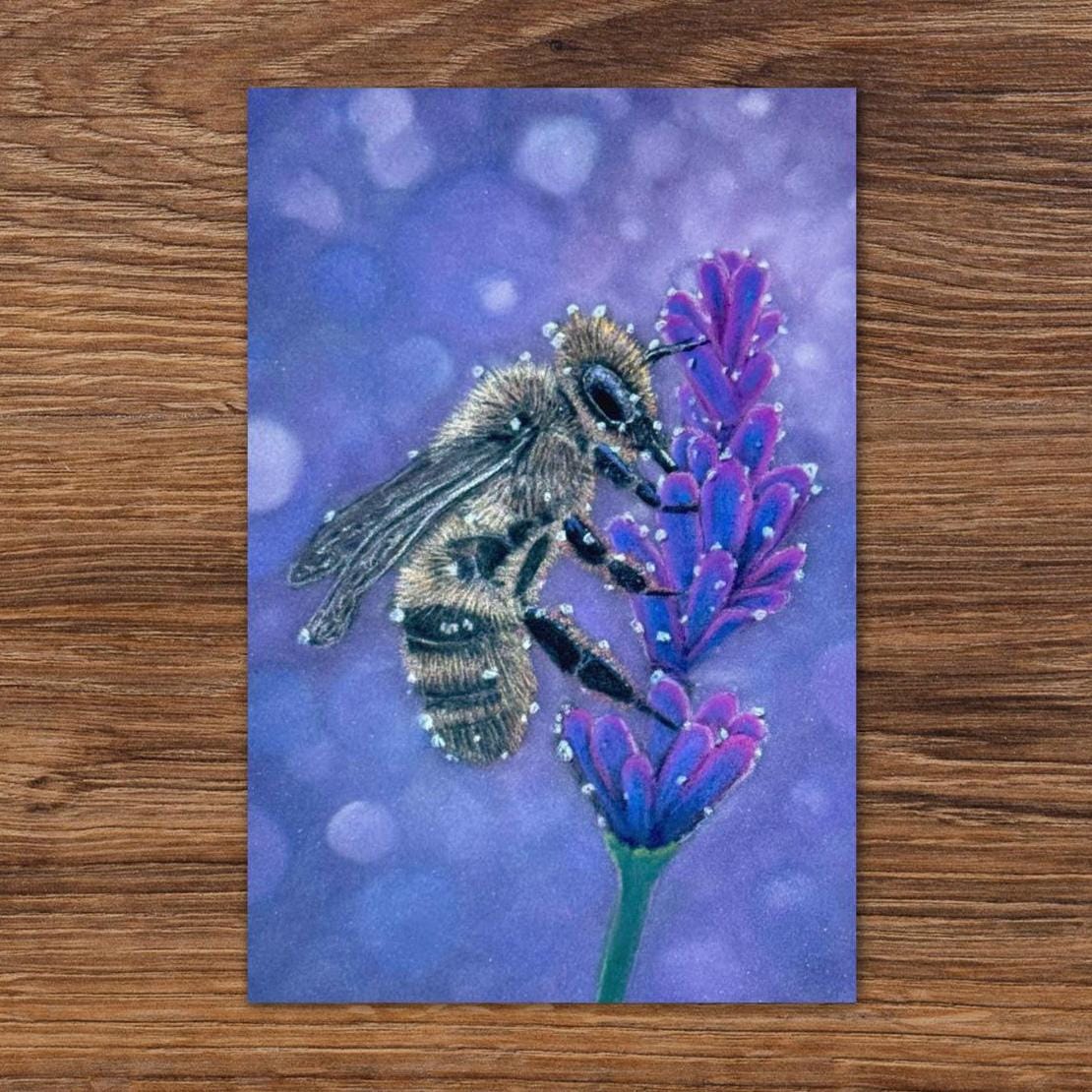 Handmade Bee Greeting Card With Pastel Artwork And Nature Inspired Blank 4x6 Inch Card For Birthdays And Thank You Notes - aGuyWithMSthatDraws
