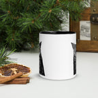 Horned Owl Mug Hand Drawn Ink Art Coffee Cup Featuring Great Horned Owl Black And White Illustration With Glowing Eyes - aGuyWithMSthatDraws
