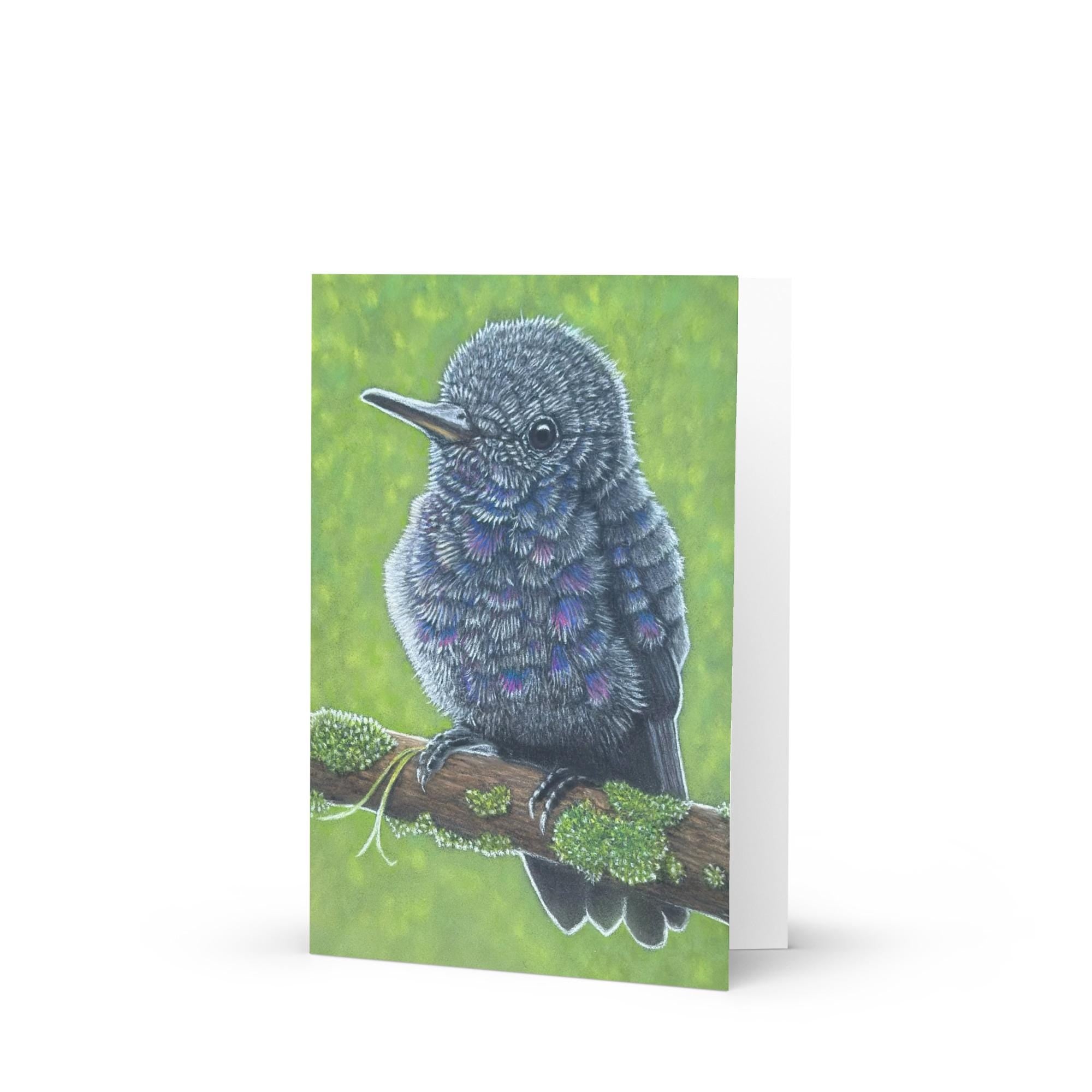 Baby Hummingbirds – Fine Art Blank Greeting Card | Hand-Drawn Pastel Pencil Illustration
