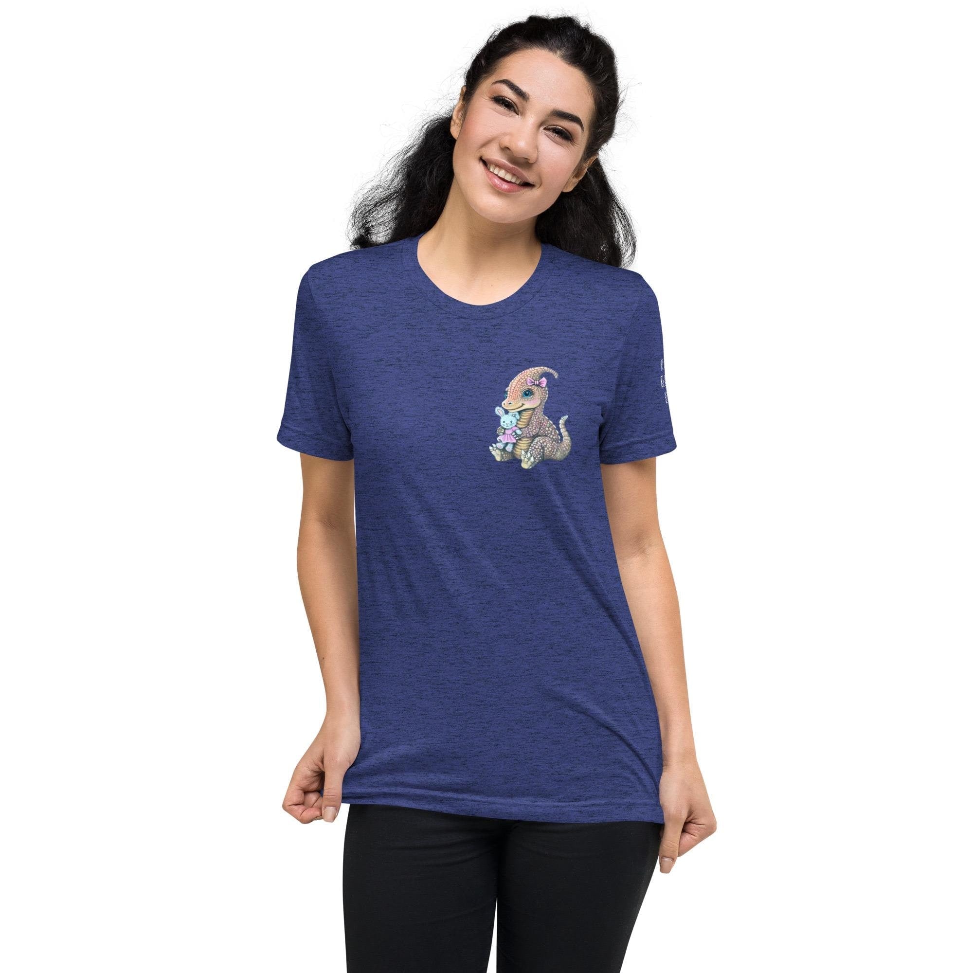 Lady Dino Tri - Blend T Shirt With Pastel Triceratops Illustration Soft Vintage Graphic Tee - aGuyWithMSthatDraws