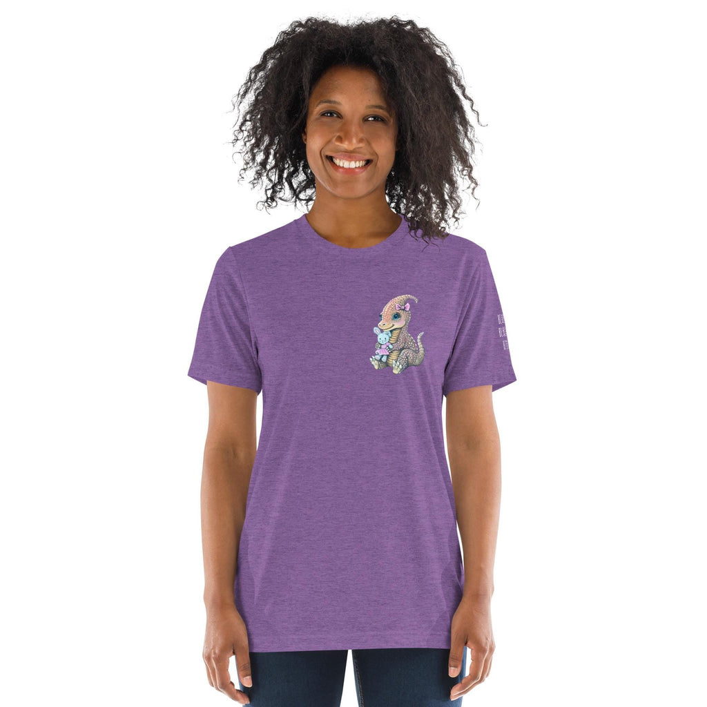 Lady Dino Tri - Blend T Shirt With Pastel Triceratops Illustration Soft Vintage Graphic Tee - aGuyWithMSthatDraws